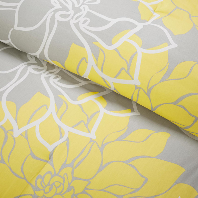 Ensemble d'édredon en coton 7 pièces, King Comforter + 6 Additional Pieces, Jaune/gris