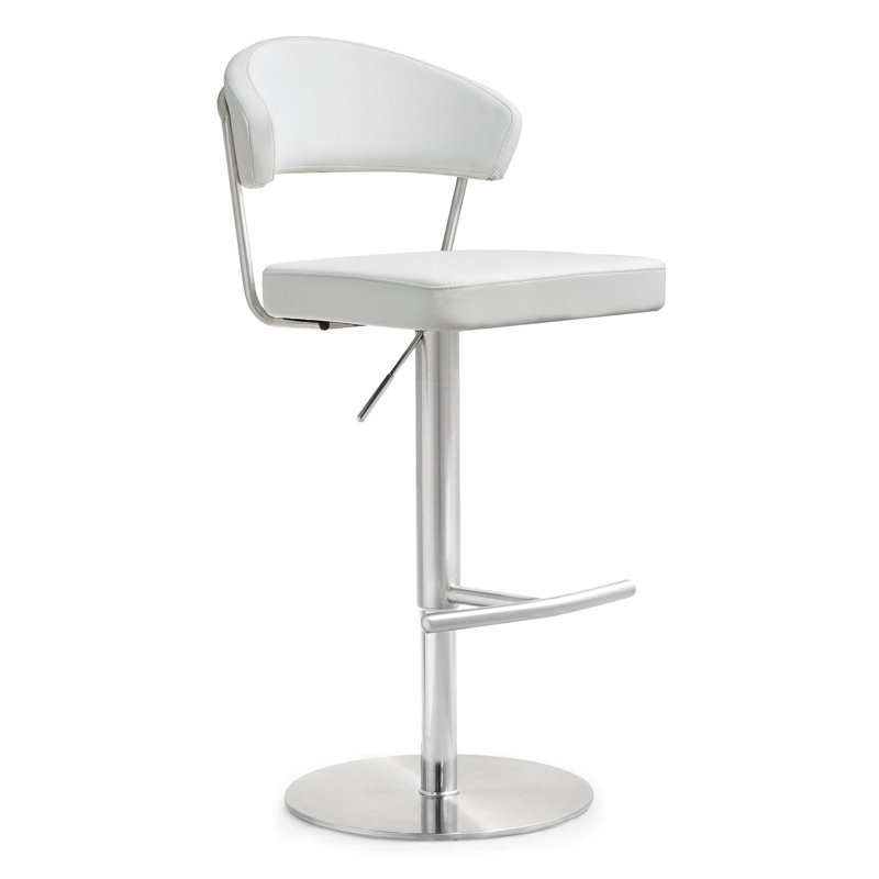Swivel Upholstered Adjustable Height Counter Stool with Metal Frame, White Faux Leather, White, Light Gray