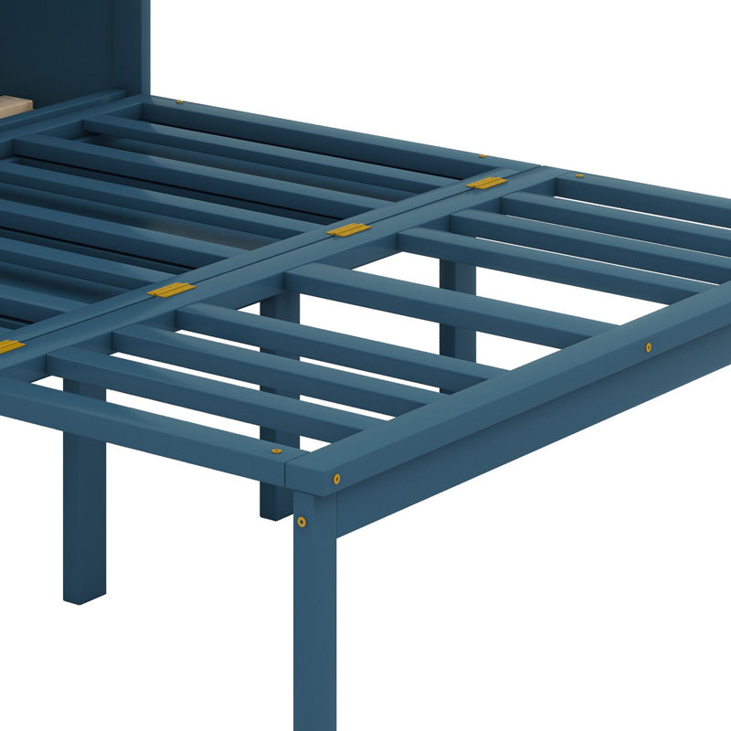 Murphy Bed Queen With Metal Legs, Blue
