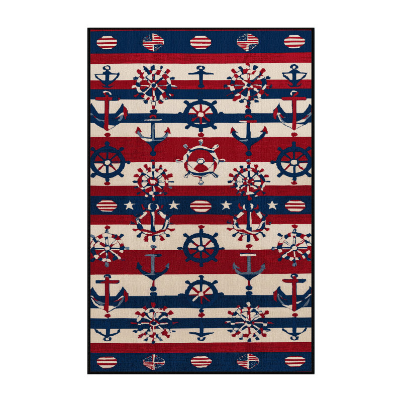  Tapis nautique lavable rouge, blanc et bleu, Tapis de couloir 2 pi x 5 pi