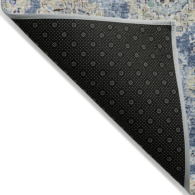 Tapis extérieur lavable floral bleu marine et beige 3 pi x 5 pi