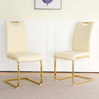 Johntavia odern Dining Chairs with Faux Leather Padded Seat Dining Living Room Chairs Upholstered Chair with gold Metal Legs Design for Kitchen, Living, Bedroom, Dining Room Side Chairs Set of 2