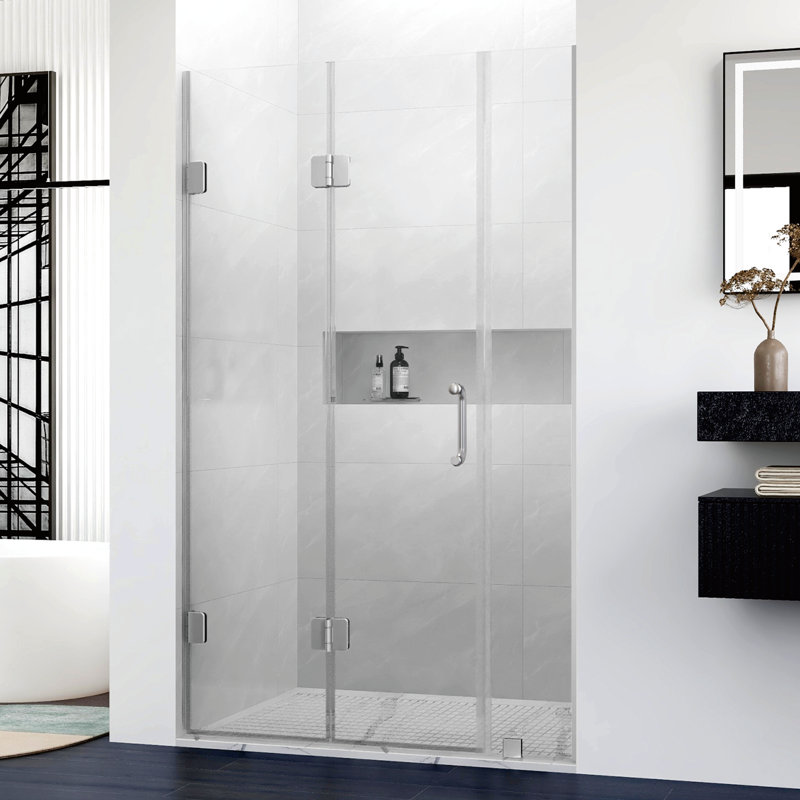 UKH10 56-1/2 in. to 57-3/8 in. W X 80 in. H Frameless BI-Fold Shower Door with U-Chanel and 3/8 in. (10mm) Clear Glass in Brushed Nickel