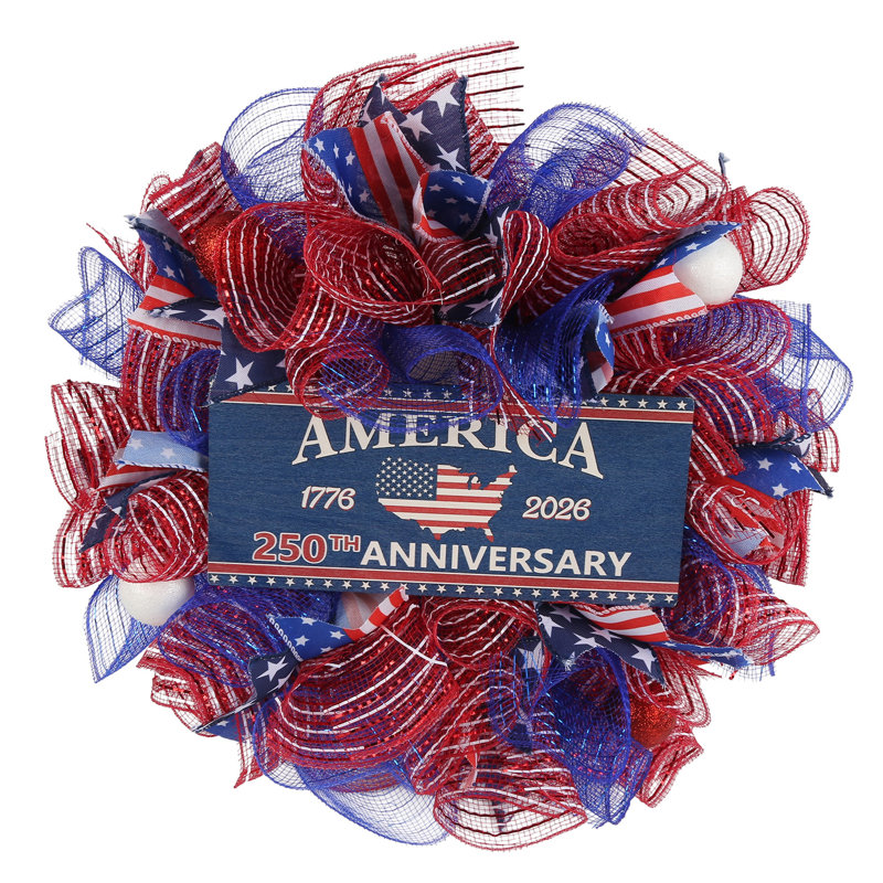 Couronne patriotique 16 "America 250th Anniversary - 16 po - rouge et bleu