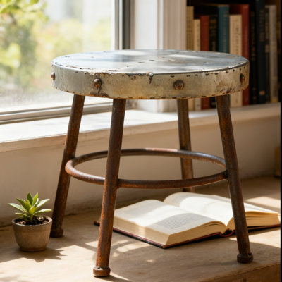 Red Co. Antique Metal Milking Stool Plant Stand Display Holder With Weathered Finish For Indoor And Outdoor Decor by Arlmont & Co.