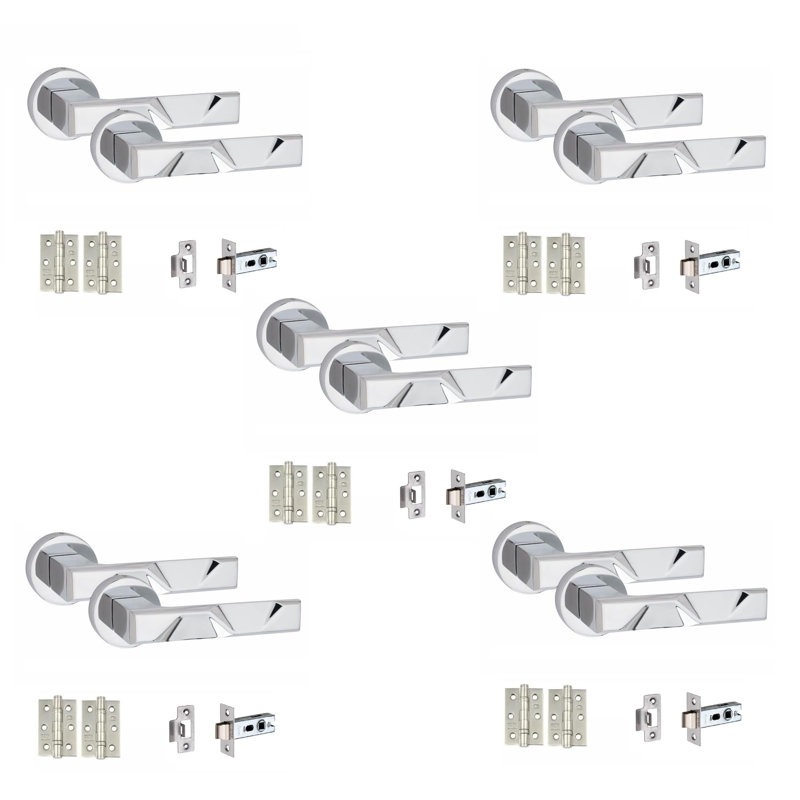5 Pairs Modern Nova Design Premium Door Handles on Round Rose