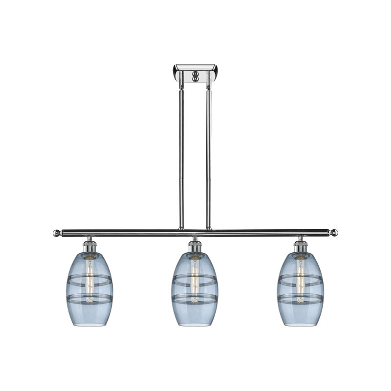 Luminaire suspendu pour îlot de cuisine 3 lumières Dundrod, Bleu princesse, Chrome poli