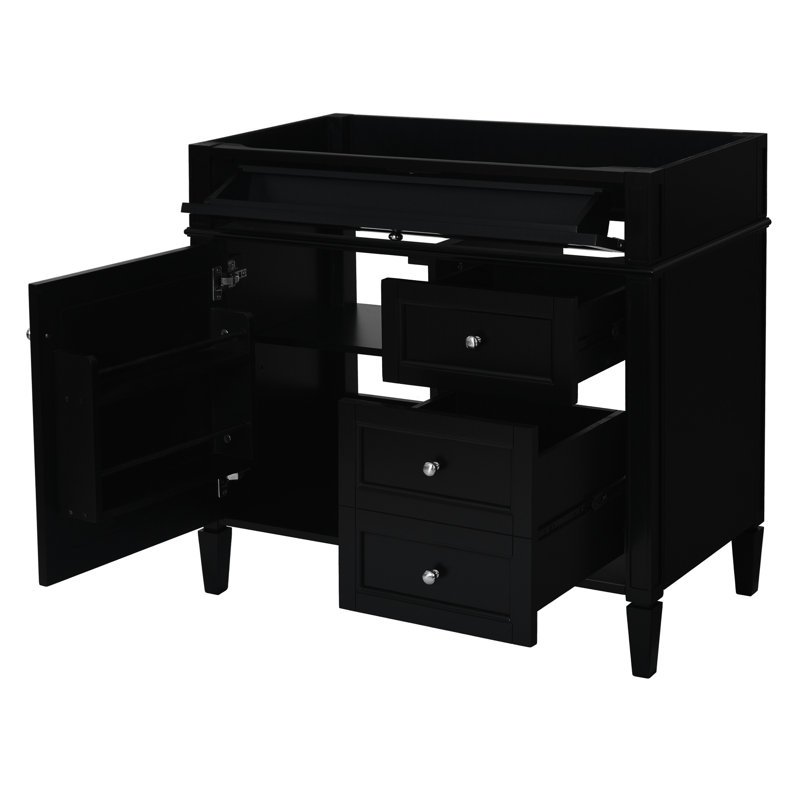 Meuble-lavabo de 36 po au design moderne. 2 tiroirs et un tiroir basculant. Cadre en bois massif. . Noir Poids du colis: 83,6 lb, rangement de 36 po. Et bois. . Look envoûtant