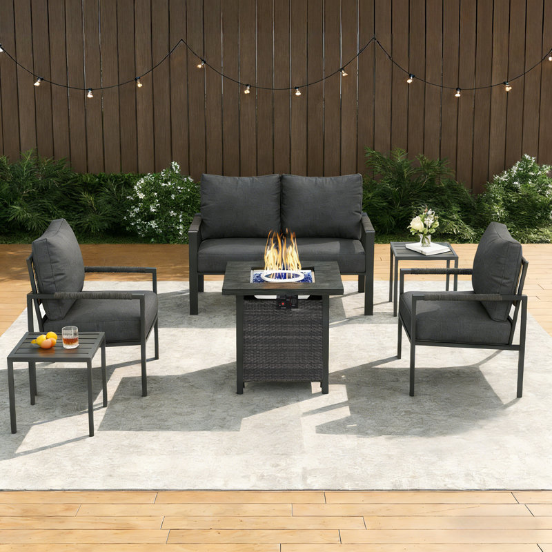 6 Pcs Outdoor Patio Metal Furniture Set, Gray