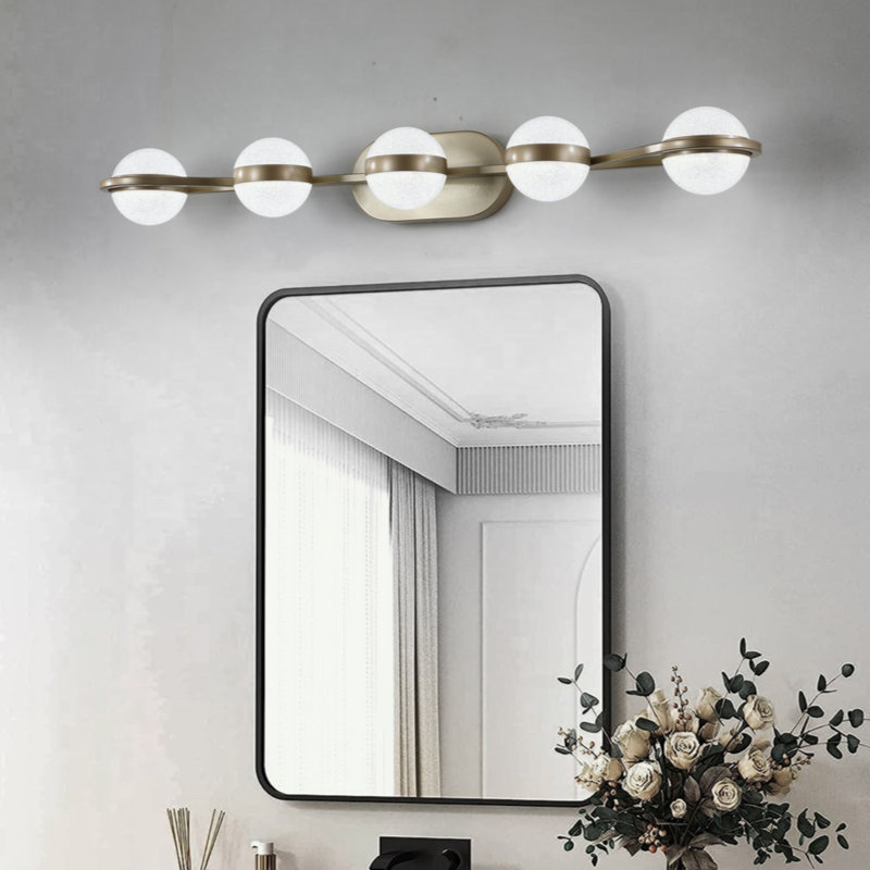 Modern Minimalist Bathroom Vanity Light, LED 5 Bulb Frosted Glass Shades, Wall Mounted Decorative Lighting Fixture, Suitable For Bathroom Vanity Mirror (Champagne)