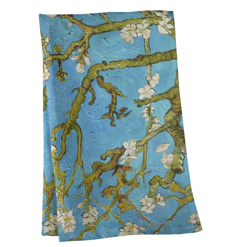 Serviette de thé en fleurs d’amande, Bleu, Sergé de coton