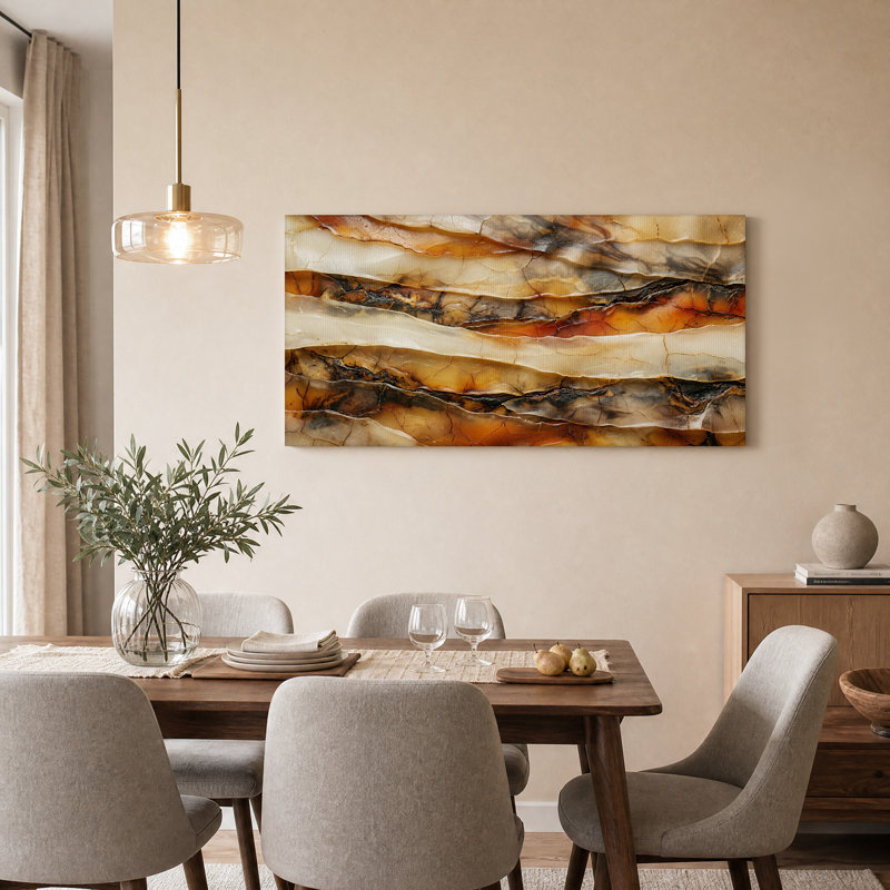 Art mural sur toile en agate superposée avec bandes blanches et ambrées, 32“W x 16”H
