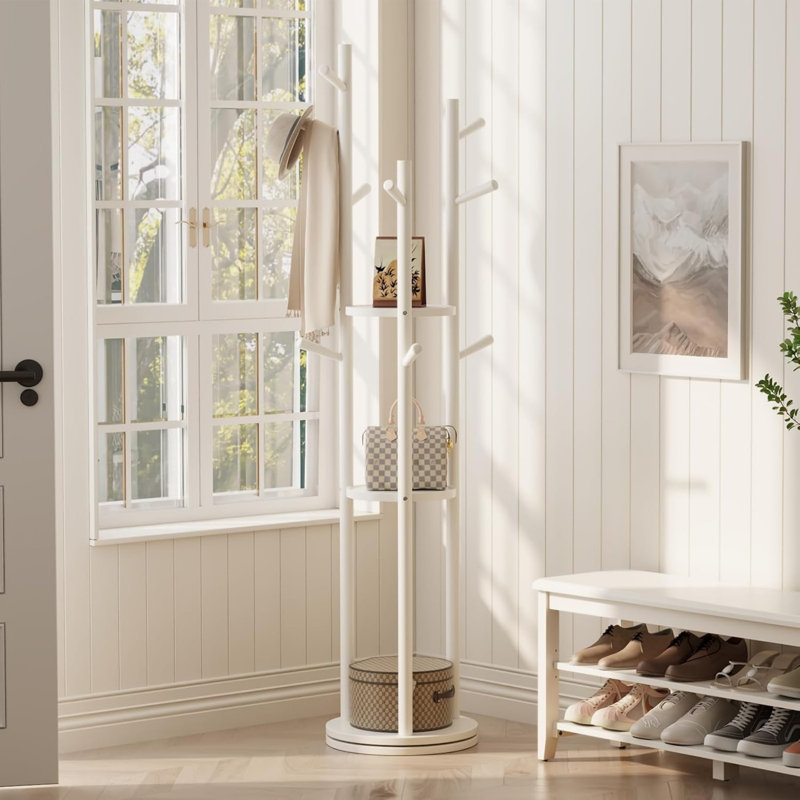 Solid Wood Freestanding 9 - Hook, White