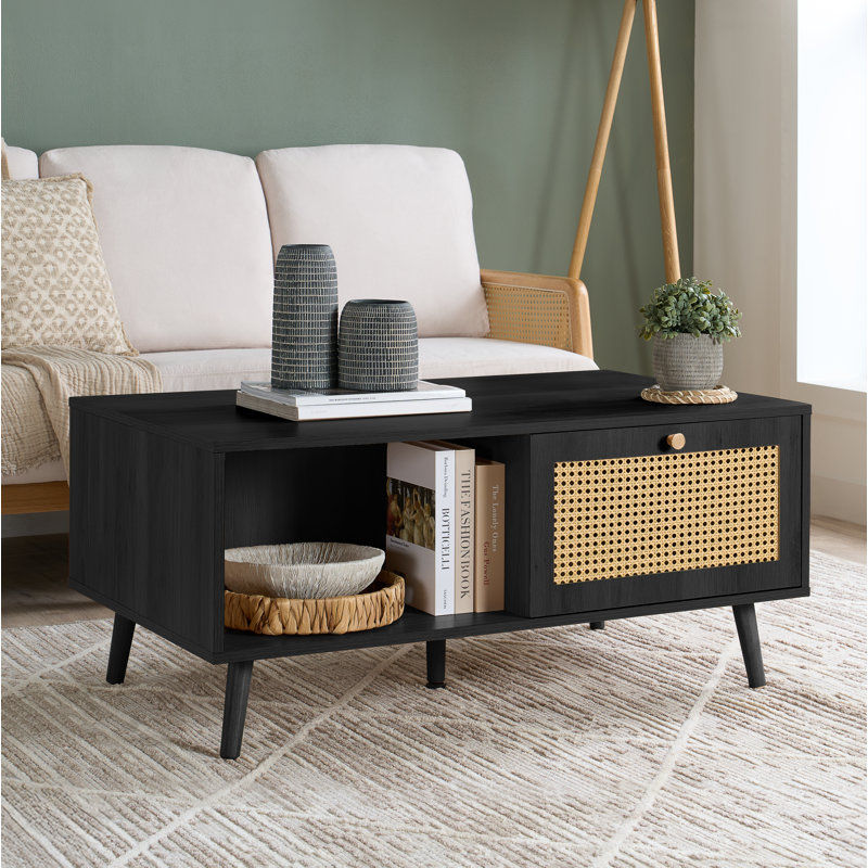 Noemi Rattan Coffee Table 100CM Width, BLACK