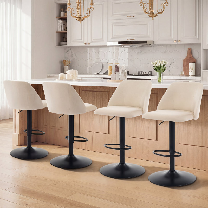 Swivel Upholstered Adjustable Height Counter & Bar Stool With Footrest, Beige, 4