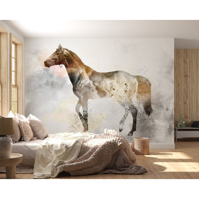 Peel & Stick Animal Wall Mural - Horse In Mist - Removable Wall Decals
