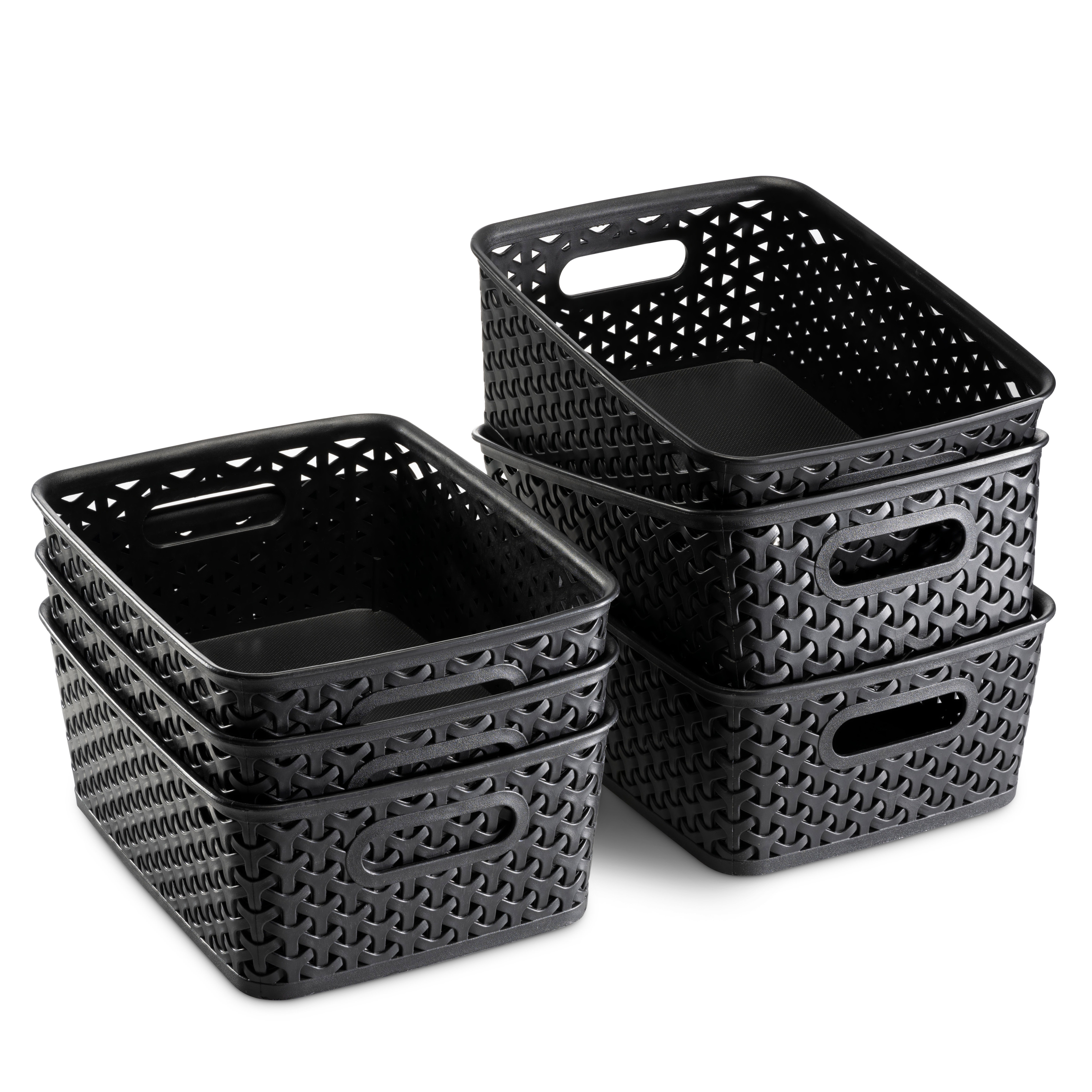 Plastic Basket, Small | The Stable Collection | Multi-Use Storage Basket | Rectangular Cabinet Organizer | Baskets for Organizing with Handles | Home