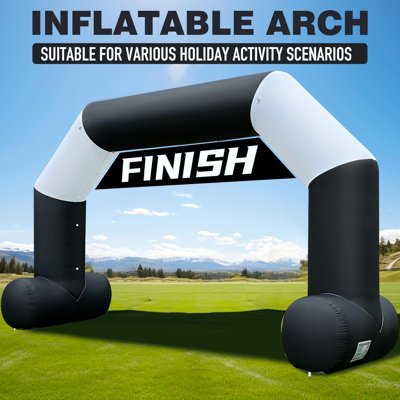 20Ft Black & White Inflatable Arch Start Finish Line Archway with Built-in 150W Blower, Hexagon Inflatable Arch for Outdoor 5K Races, Advertising & Commercial Promotions