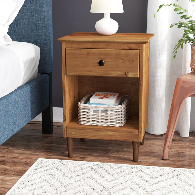 Haney 1-Drawer Solid Wood Nightstand, Caramel