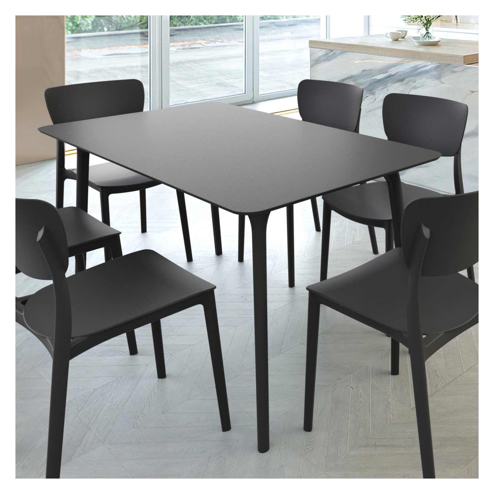Burt 55'' Synthetic Laminate Outdoor Dining Table, Black
