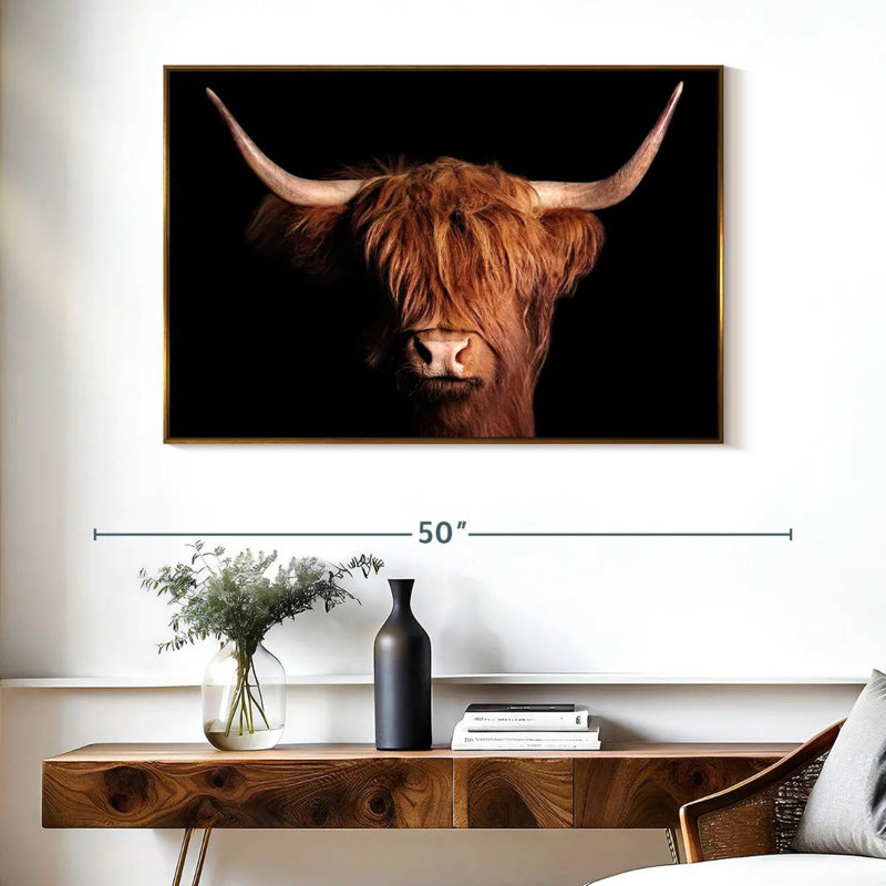 Vache écossaise Highland, Cadre flottant doré, 40 po x 27 po