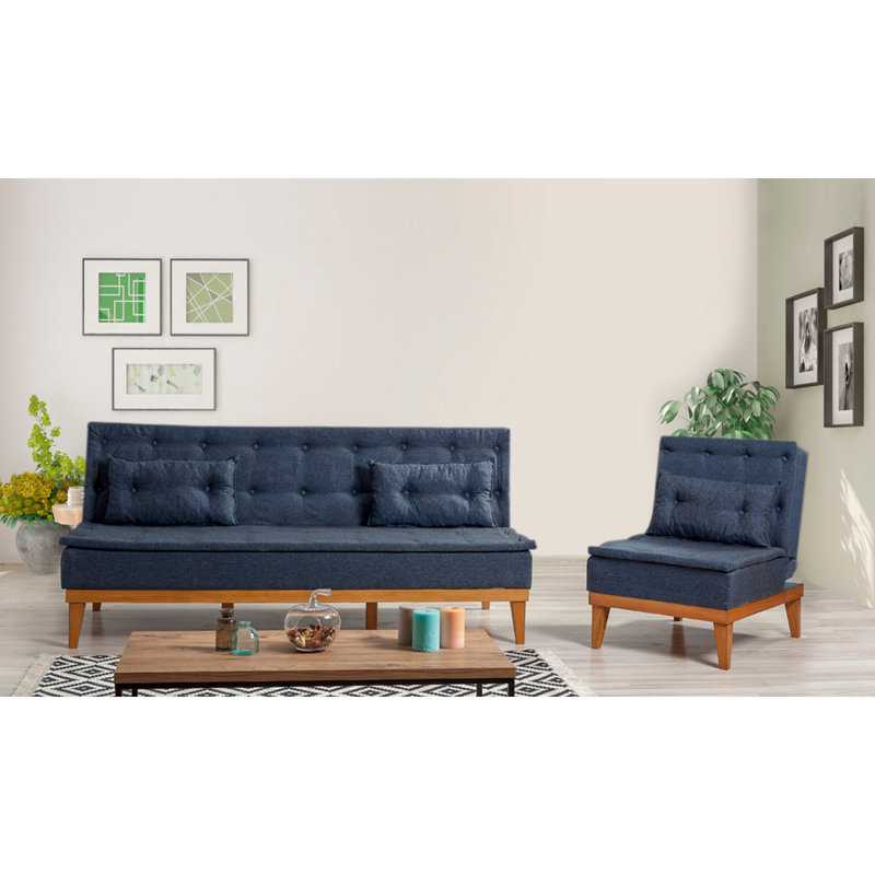 Ensemble de salon inclinable 2 pièces Auer, 100 % lin bleu foncé