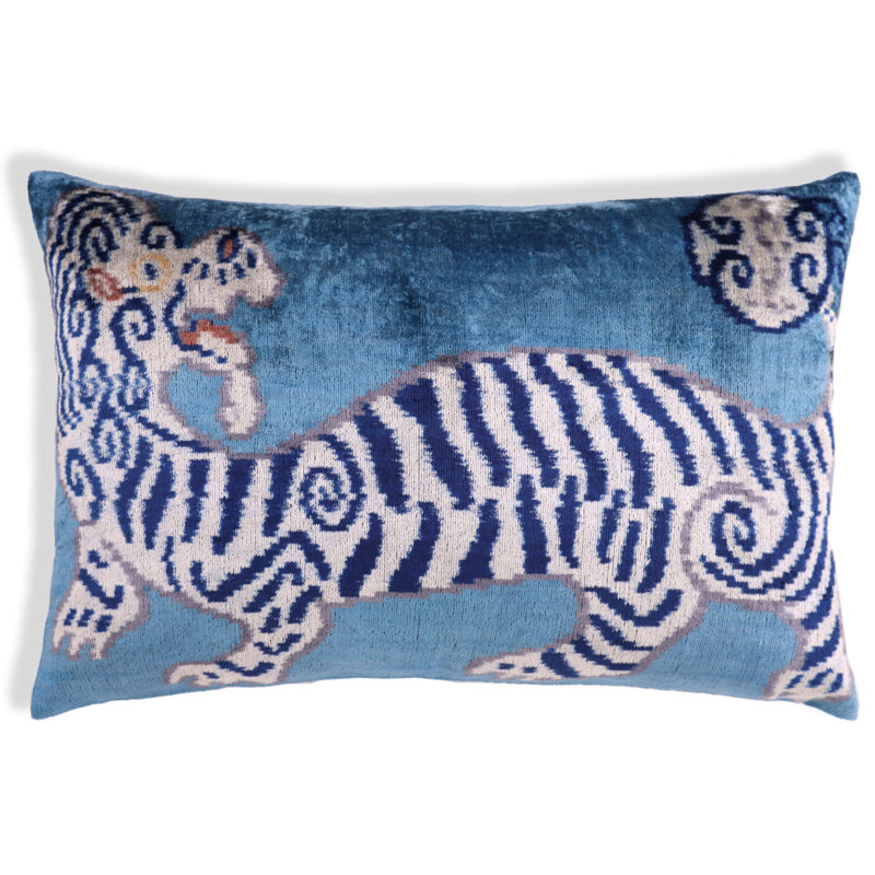 Coussin en velours bleu fait à la main - coussin décoratif en soie 16 x 24 po