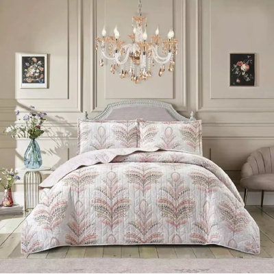 Printed Bedspread Set Floral Pattern with Matching Pillow Shams, Soft Microfiber Coverlet, Lightweight & All-Season Bedding