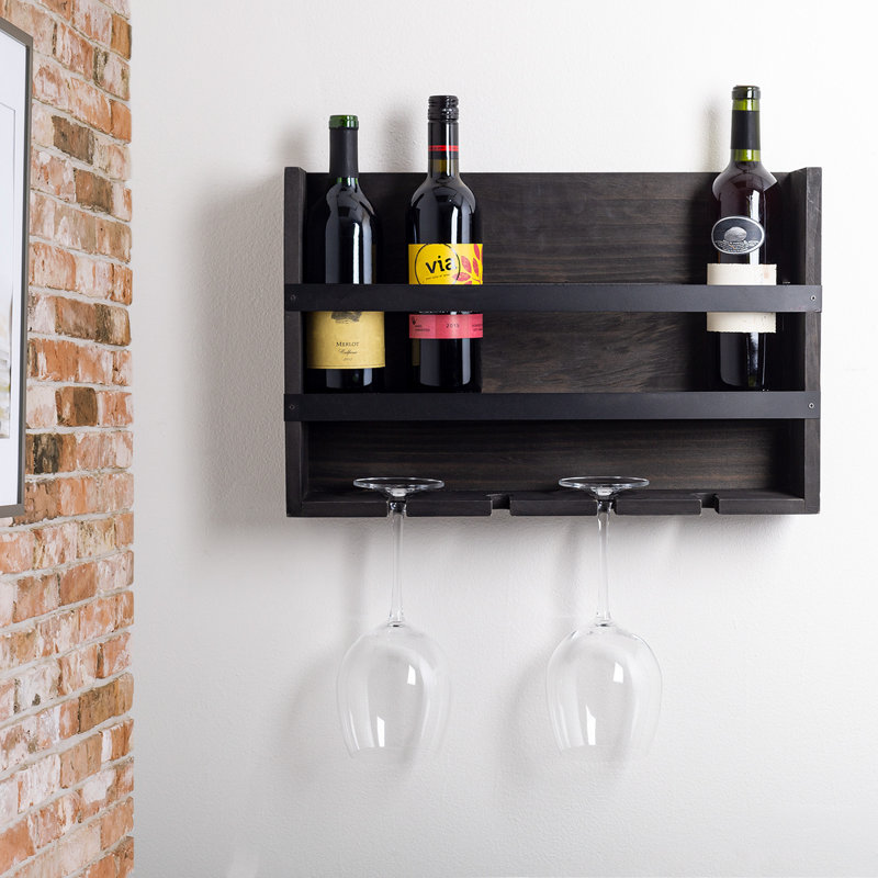 5 - Bottle Wine Bottle & Glass Rack in Black
