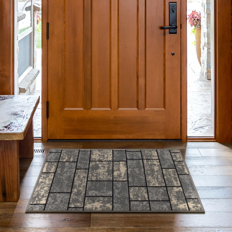 Ottohome Non-Slip Boxes Area Rug For Living Room, Hallway, Gray, Rectangle 2'3" x 3'