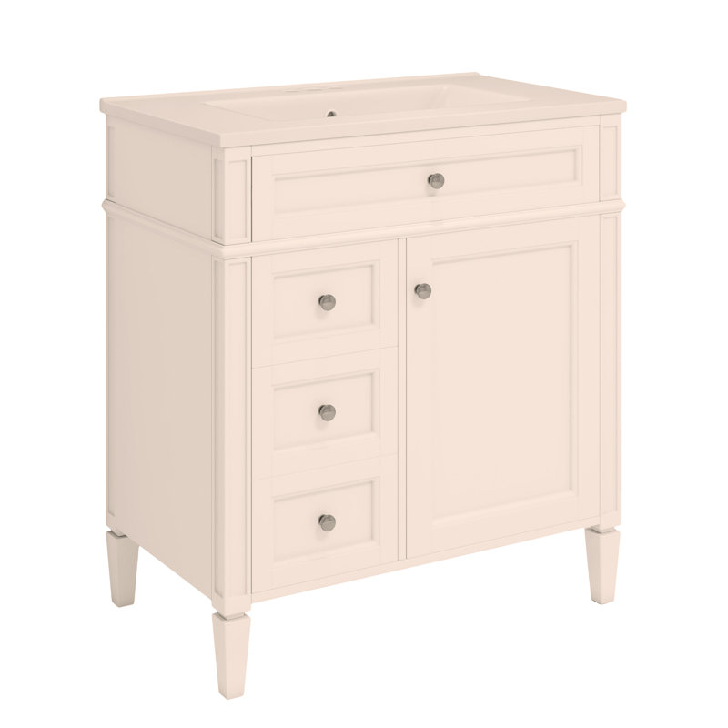30-Inch Bathroom Vanity with Top Sink, Modern Bathroom Storage Cabinet with 2 Drawers & Tip-Out Drawer, White