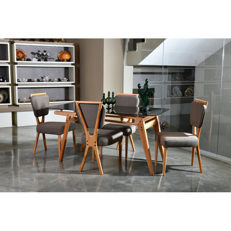Ensemble repas pour 4 personnes Poyen, Gris/noyer