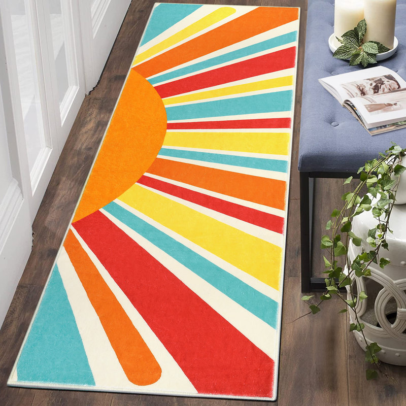 Mignon tapis lavable à la machine Sunburst, Tapis de couloir 2 pi x 6 pi