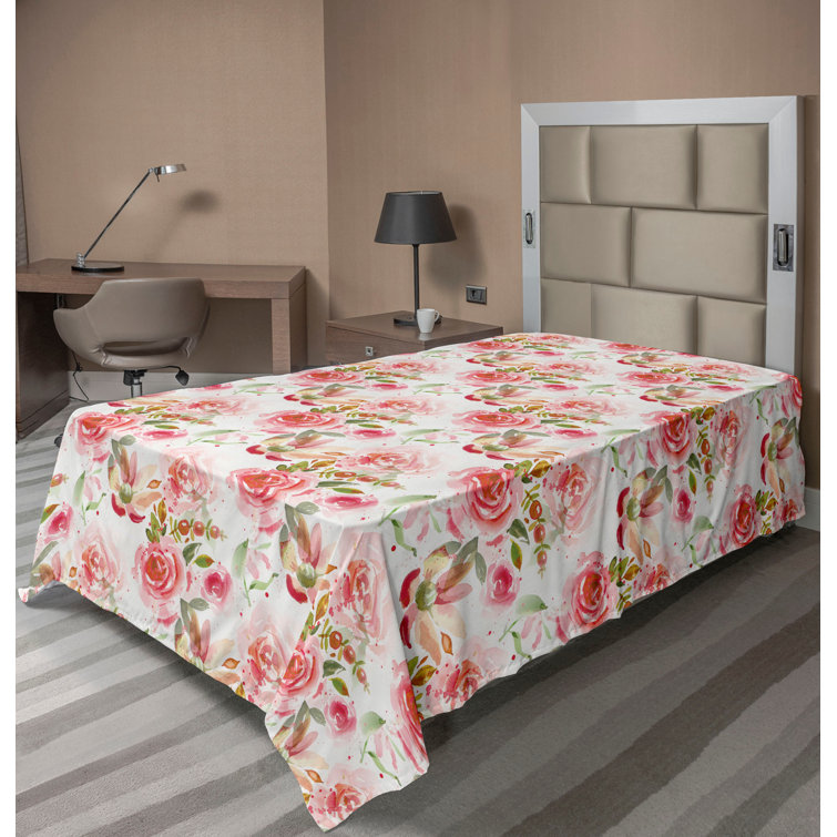 Ambesonne Floral Flat Sheet Peonies Spring Botanical Art