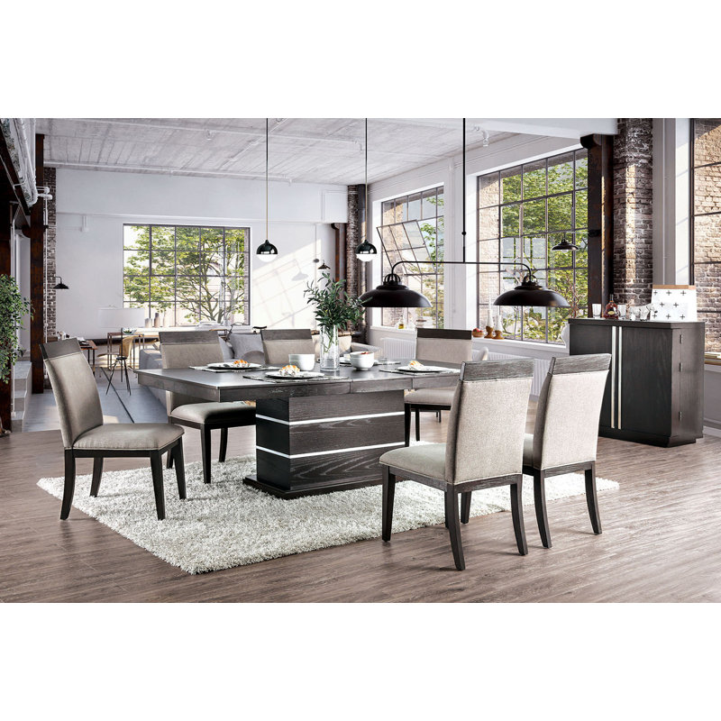 83.6" W Contemporary Dining Table, Espresso/Beige
