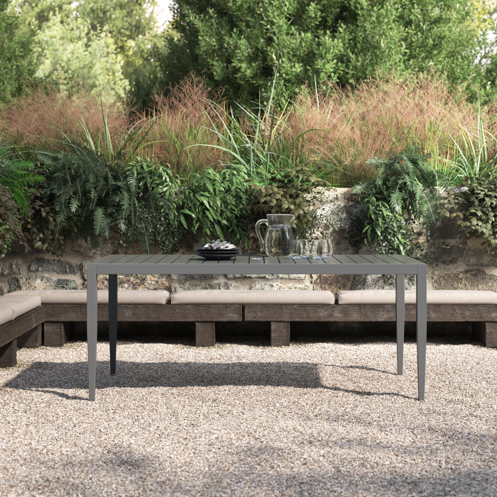 Whitman 72.5'' Metal Outdoor Dining Table, Gray