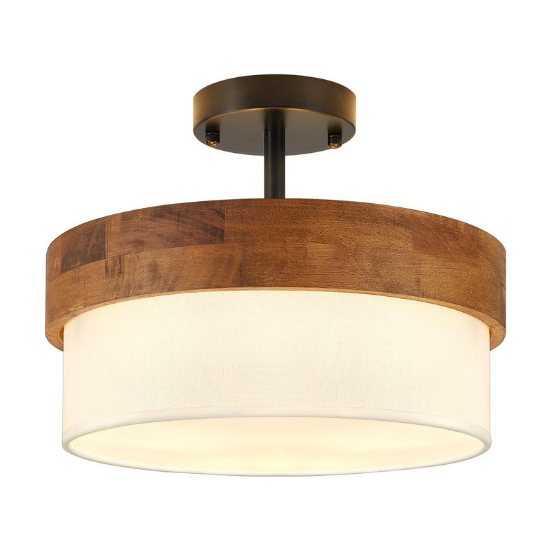 Plafonnier semi-encastré rustique de style ferme à une lumière, en forme de tambour, idéal pour un corridor, une entrée, un porche ou une cuisine.