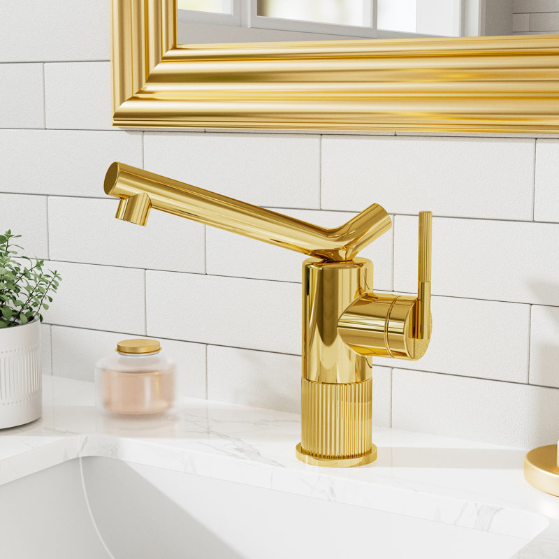 Swivel Spout Vessel Bathroom Faucet Single Hole Deck Mount With Single Lever Handle And Round Base, Gold