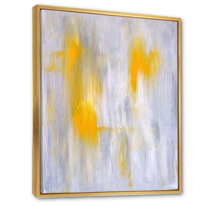 Yellow And Gray Merging Abstract XI Merging Abstract XI - Painting on Canvas, 36" H x 24" W, Gold Floater Frame