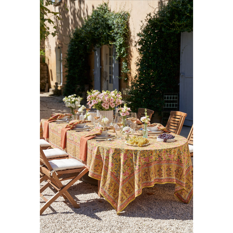 Damaris Tablecloth - Pink/Mustard - 71" x 142", 142" L x 71" W