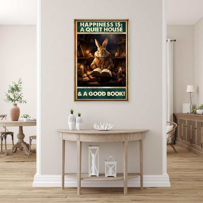 Rabbit And A Good Book - 1 Piece Rectangle Graphic Rabbit And A Good Book - Wrapped Canvas Print