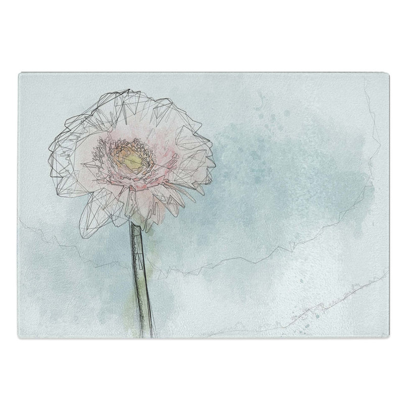 Glass Lone Pink Gerbera in Abstract Chopping Board, 28.5 cm W x 20 cm L