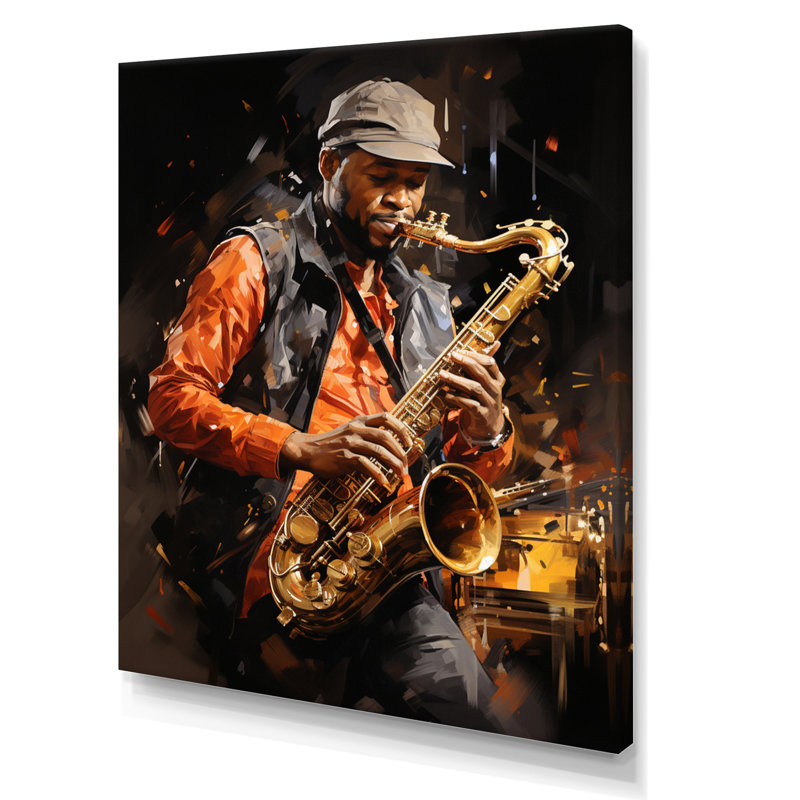 Yeraldin, musique, saxophone, mélodie, chaud, H 40 po x l 30 po x P 1,5 po, Toile tendue