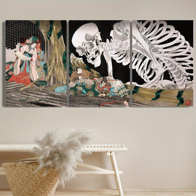 Impression sur toile squelette foncé 3 pièces Ukiyo-e, 30 * 20 pouces 3 pièces