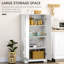 2-Door White Pantry Cabinet With Adjustable Shelves For Storage Space Kitchen Shelf, 2 Doors, Dining Room