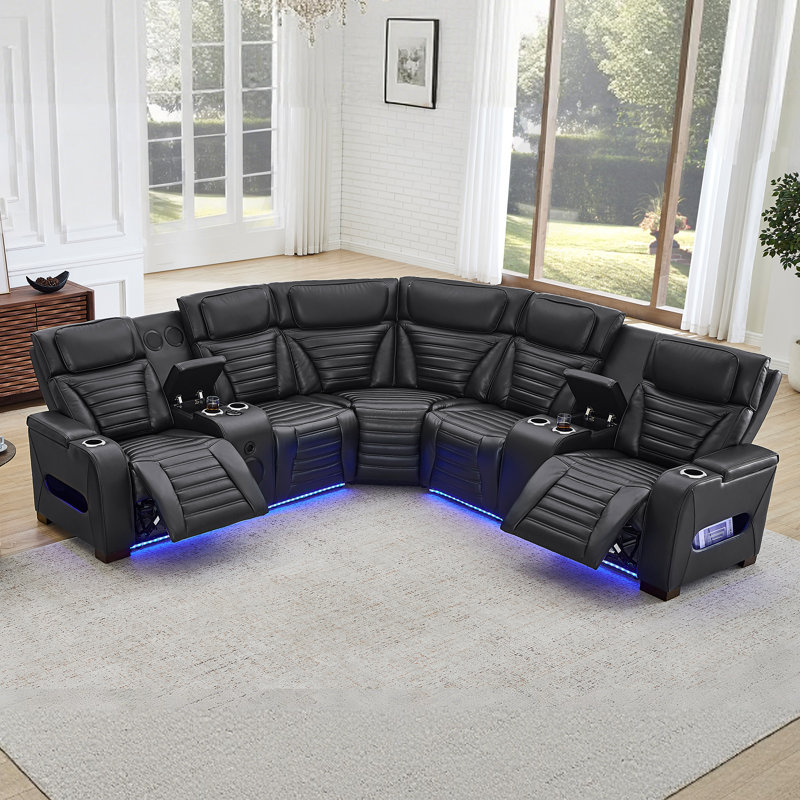 3-Piece 116.5''Wide Power Reclining Sectional With Blueooth Speeke And LED Lighting, Black