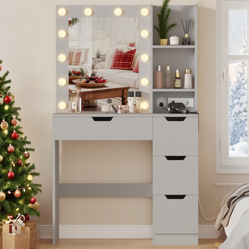 Dressing Table with Mirror, Grey