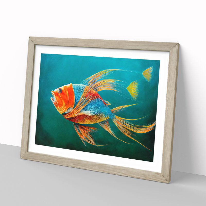 XH1022-3876X Fish Portrait Vol.5 1 Piece Single Picture Frame Painting, 25cm H x 34cm W x 2cm D, Oak