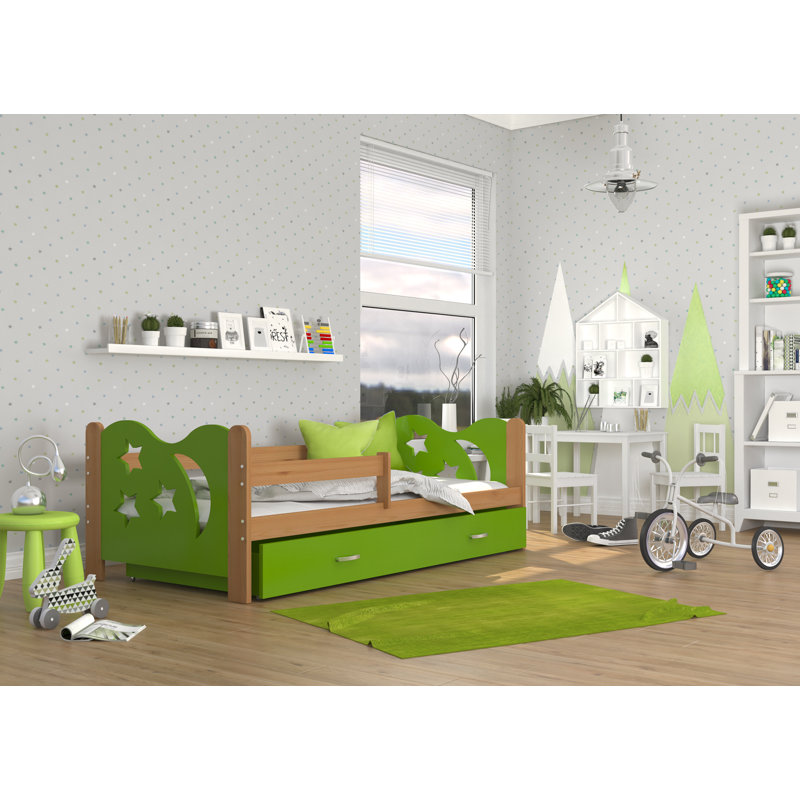 European Toddler (80 x 160cm) Drawer Standard Beds Bed, Green/Alder, Yes