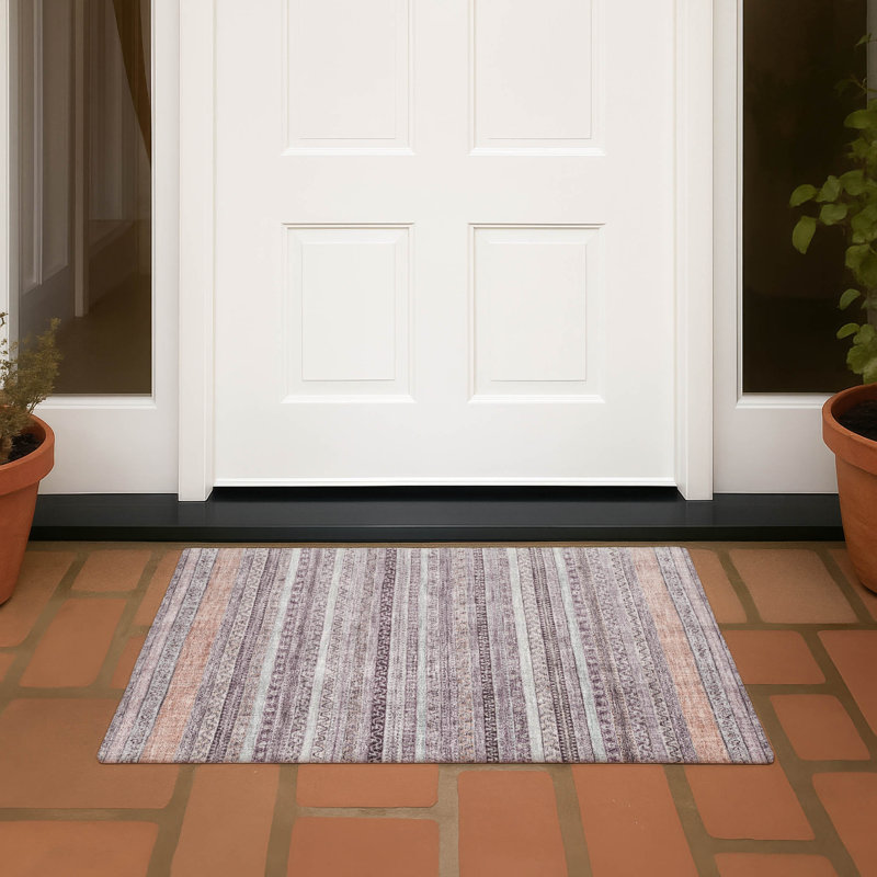 Machine Washable Indoor/Outdoor Chantille ACN2742 Striped Rug, Mauve, 2'6" x 3'10"